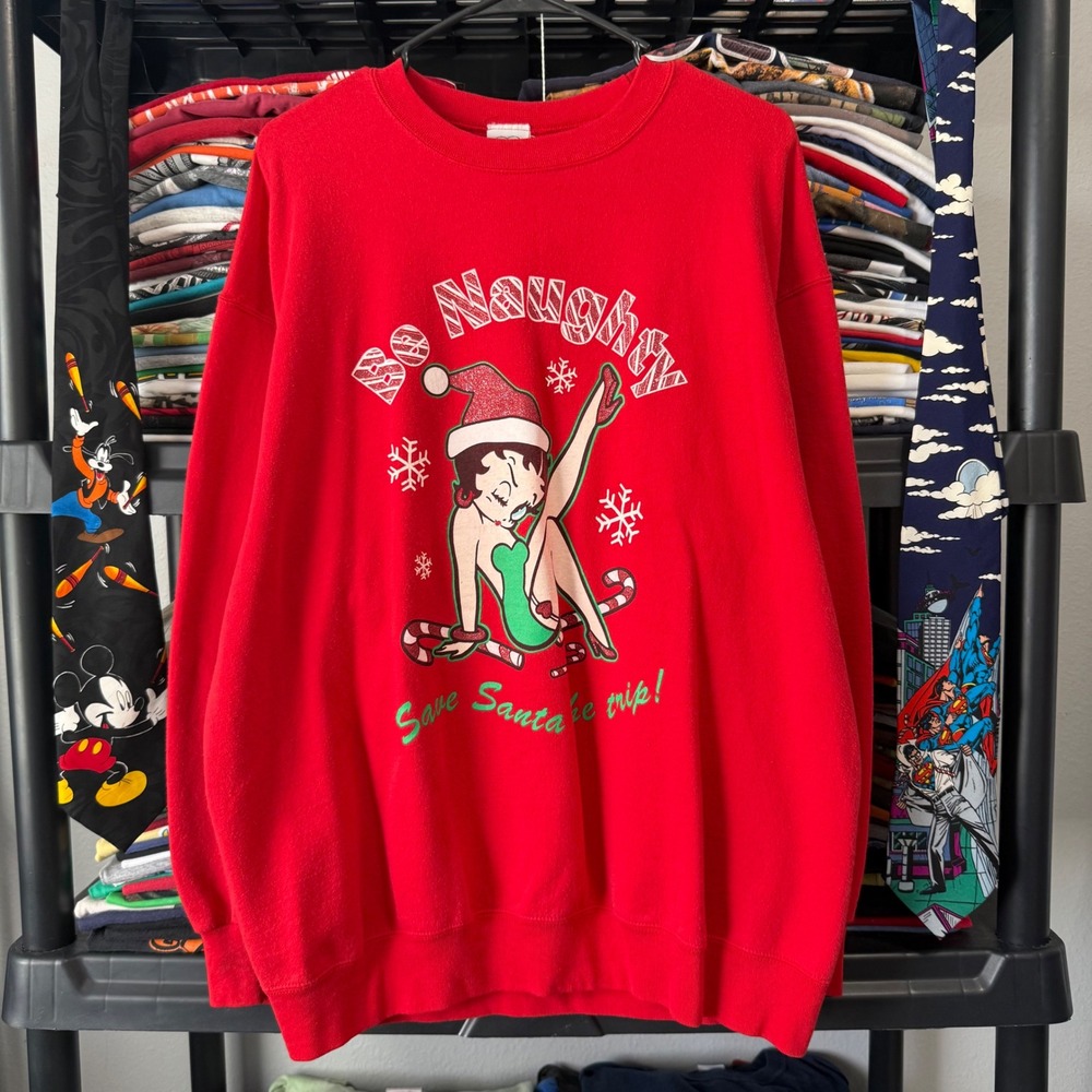 Y2K Red Betty Boop Be Naughty Christmas Sweatshirt XL